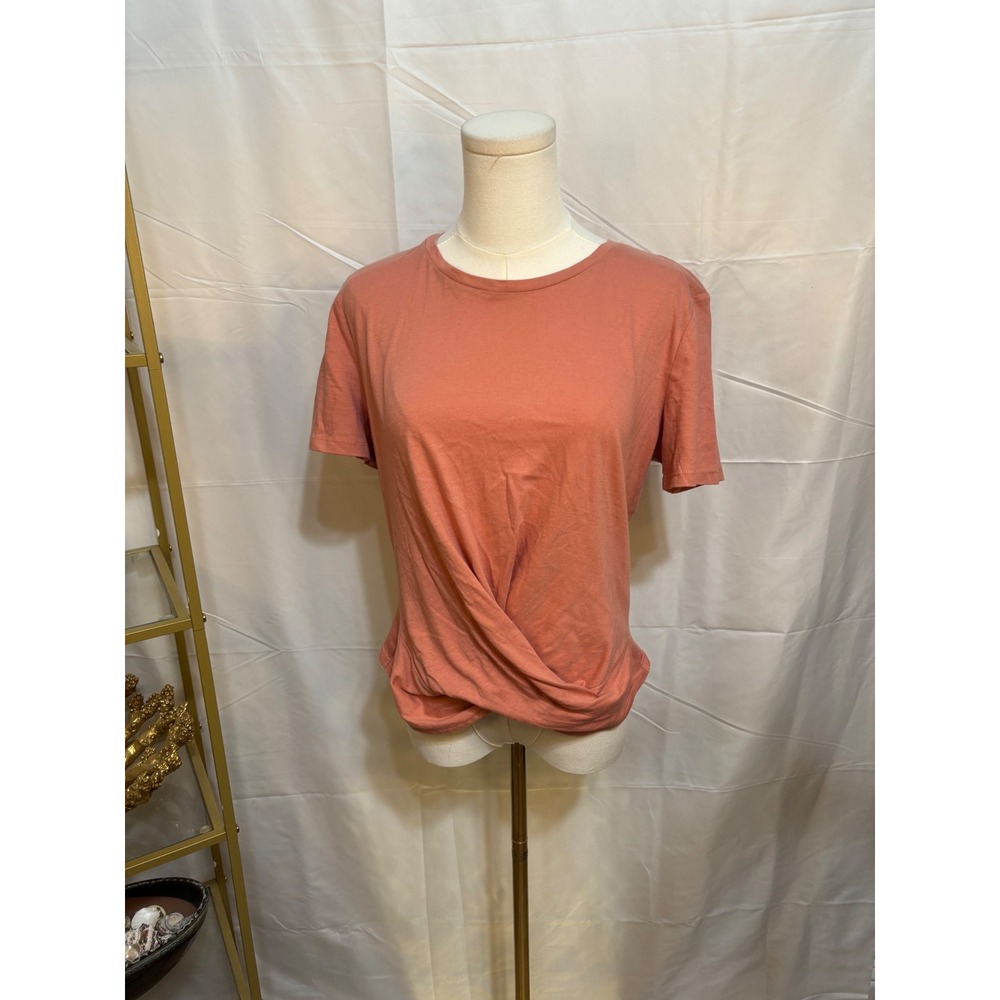ZARA Womens Coral‎ Pink Twist Front Knot Short Sleeve Crewneck T-Shirt Size L